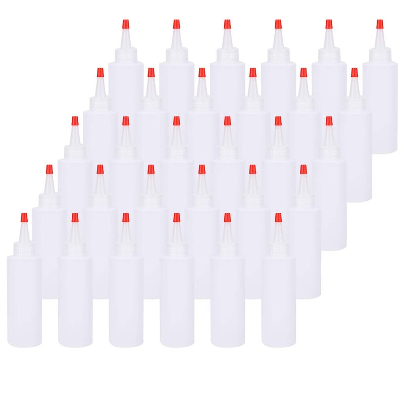 Bekith 30 Pack Small Plastic Squeeze Condiment Bottles with Red Tip Cap, 4 Ounce Squirt Bottle For Ketchup, BBQ, Sauces, Syrup, Condiments, Dressings, Arts and Crafts - Image 1